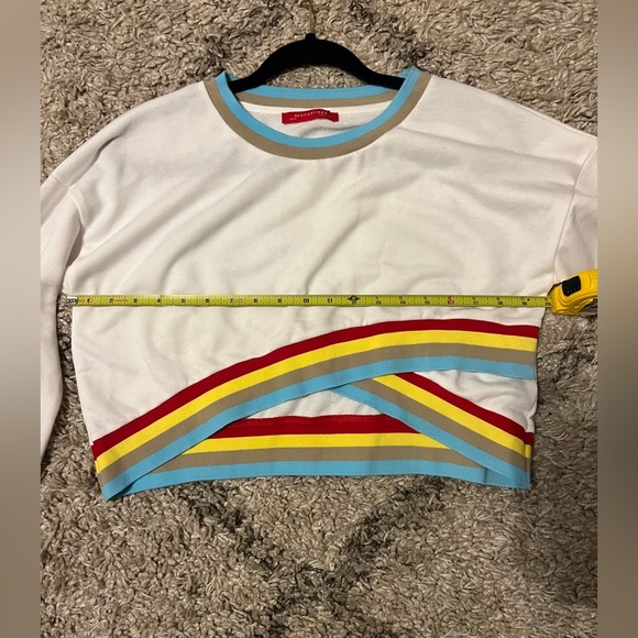 Dreamer White & Rainbow Asymmetrical Long Sleeve Crop Top size Medium (J120) - Picture 10 of 13